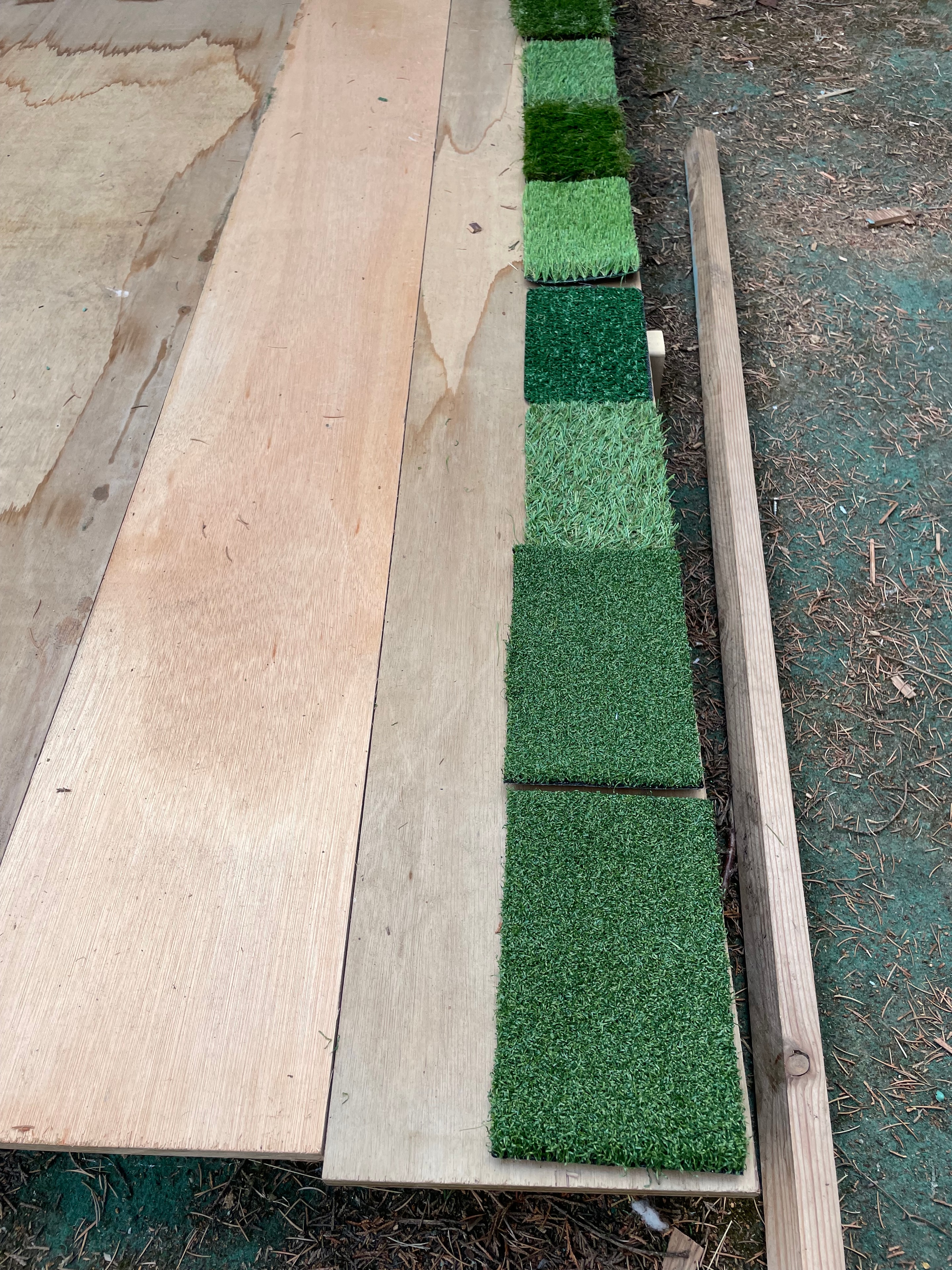 Turf sample swatches showing Standard Premium and Championship Grade surfaces